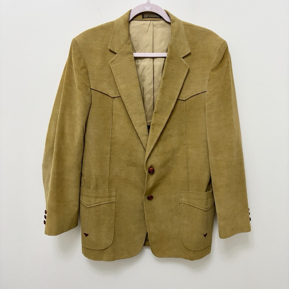 Vintage Corduroy Western Blazer Men's 42 Tan Rockabilly Sport Coat